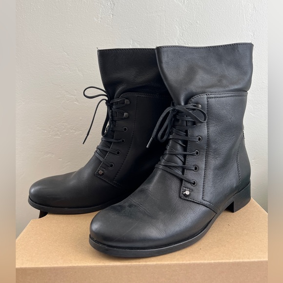 J.Crew vintage black leather lace-up boots size 8 - Picture 1 of 8